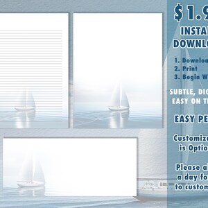 Juego de papelería con membrete descargable de JW: velero azul