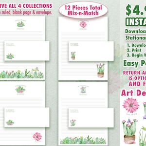 Paquete de papelería JW con descarga INSTANTÁNEA: colección de colores brillantes de primavera con cactus y suculentas