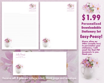 INSTANT DOWNLOAD JW Letter Writing Stationery Vase of Flowers - Lined, Unlined & Envelope