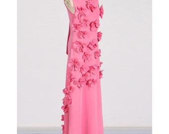 Slim Fitting Sleeveless 3-D Floral Gown - 5 Colors