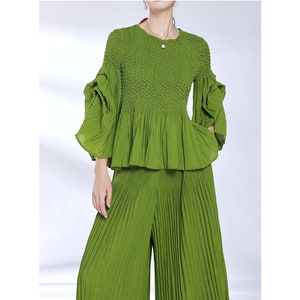 Miyake Pleated Wide-Leg Pant Set - 5 Colors