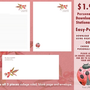 INSTANT JW Download ou personalizado - Conjunto de papelaria com letras da Lady Bug e envelope