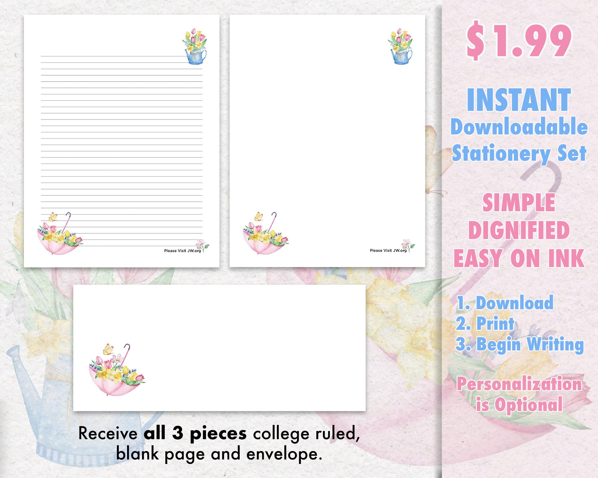 Umbrella of Flowers INSTANT Download JW Stationery