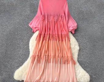 Gradient Tassel Tiered Dress