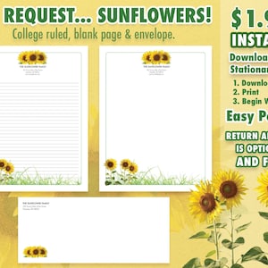 Juego de papelería de 3 piezas de JW Sunflower descargable, personalizado (la personalización es opcional)