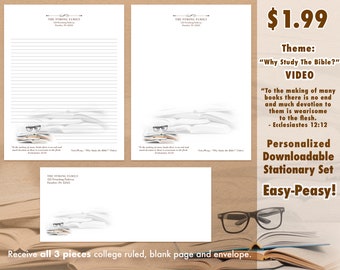 INSTANT or Personalized JW &quot;Why Study the Bible?&quot; Video Letter Writing - Lined, Unlined and Envelope