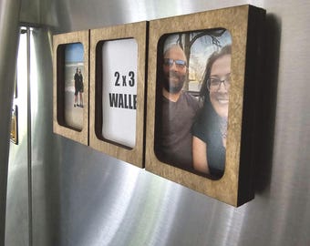 Magnetic Multi Slot Wood Wallet Size 2x3 School Picture Frame, Refrigerator Magnet/School Photo/Name Frame/Personalized Wallet Frame