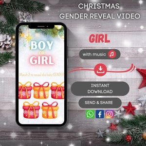 Video di rivelazione del genere di Natale È una ragazza / Gratta e vinci / Download istantaneo / Scheda video Annuncio di gravidanza digitale