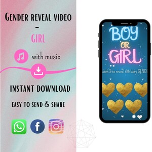 Gender Reveal Video È una ragazza / Gratta e vinci / Download istantaneo / Annuncio digitale della scheda video