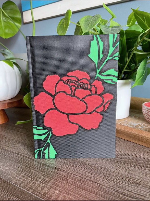 Rose Flower Leather Journal Handmade Leather Bound Notebook Office Diary Scrapbook  Small Blank Book Writing Journal Deckle Paper 5X7 