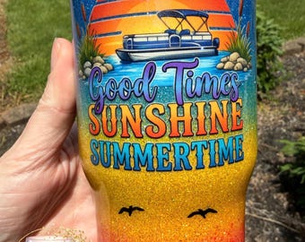 Enfriador de latas 3 en 1 de resina epoxi con purpurina RTS Good Times, Sunshine, Summertime