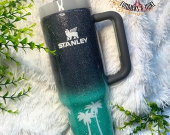 RTS Authentic Stanley Quencher 30 oz Glitter Coastal Palm Tree Epoxy Tumbler