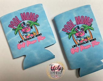 Pool  Moms Flamingo and Cocktail Personalized Can Coolers, Slim and Regular Size
