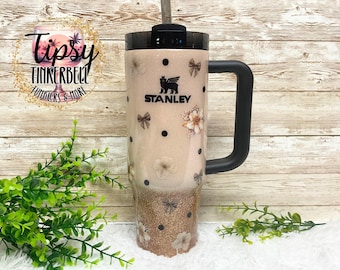 Floral Leopard Print Epoxy Glitter Tumbler, Free Personalization, Numerous Size Options