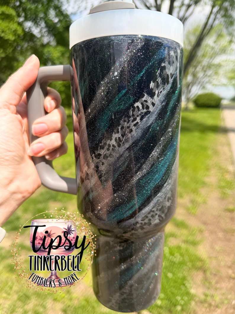 RTS Stanley Quencher 40 oz Leopard Print, Mica Swirl, and Glitter Tumbler bild 3