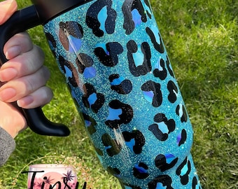 40 oz Glitter Leopard Print Epoxy Tumbler with Removable Handle,  Stanley Options Available, Free Personalization