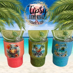 Tropical Epoxy Glitter Shot Glass Mini Tumbler, 3 oz, Free Personalization