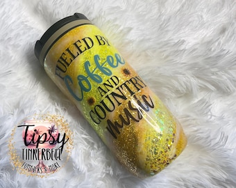 RTS Fueled by Coffee and Country Music Glitter Epoxy Milkyway 17 oz Coffee Tumbler