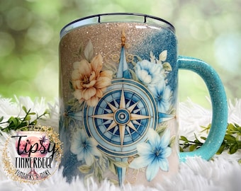 Taza náutica RTS Light Blue Milkyway Glitter de 355 ml con asa.
