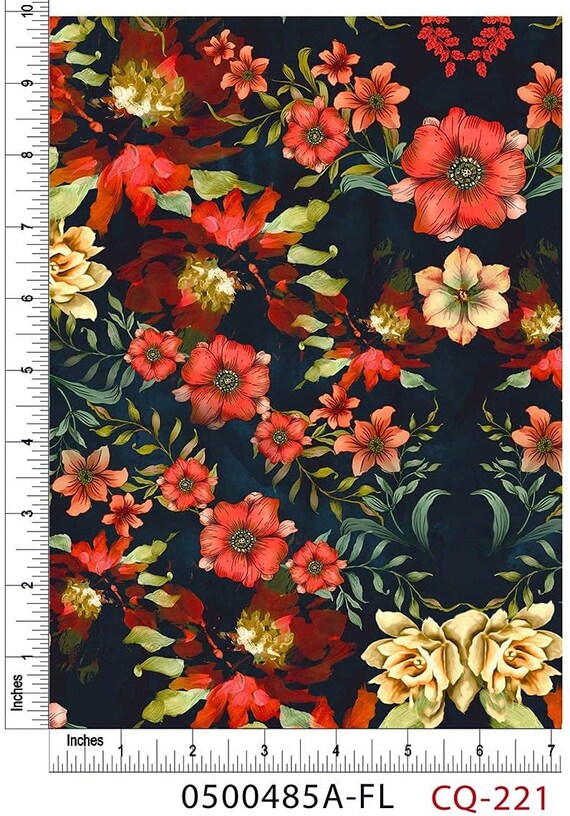 Red Orange Yellow Black Painted Red and White Flowers Design Printed 100 Combed Cotton Quilting Fabric CQ 221