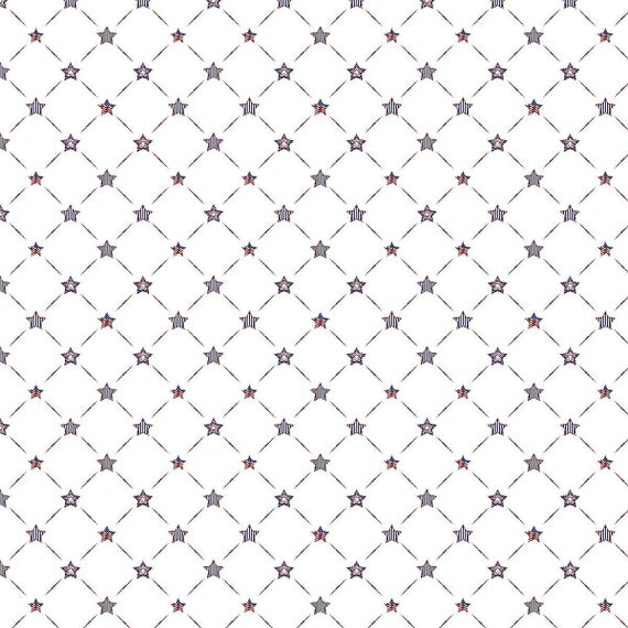 Red White Blue Navy Quilted Stars Design Printed 100 Combed Cotton Quilting Fabric CQ 171