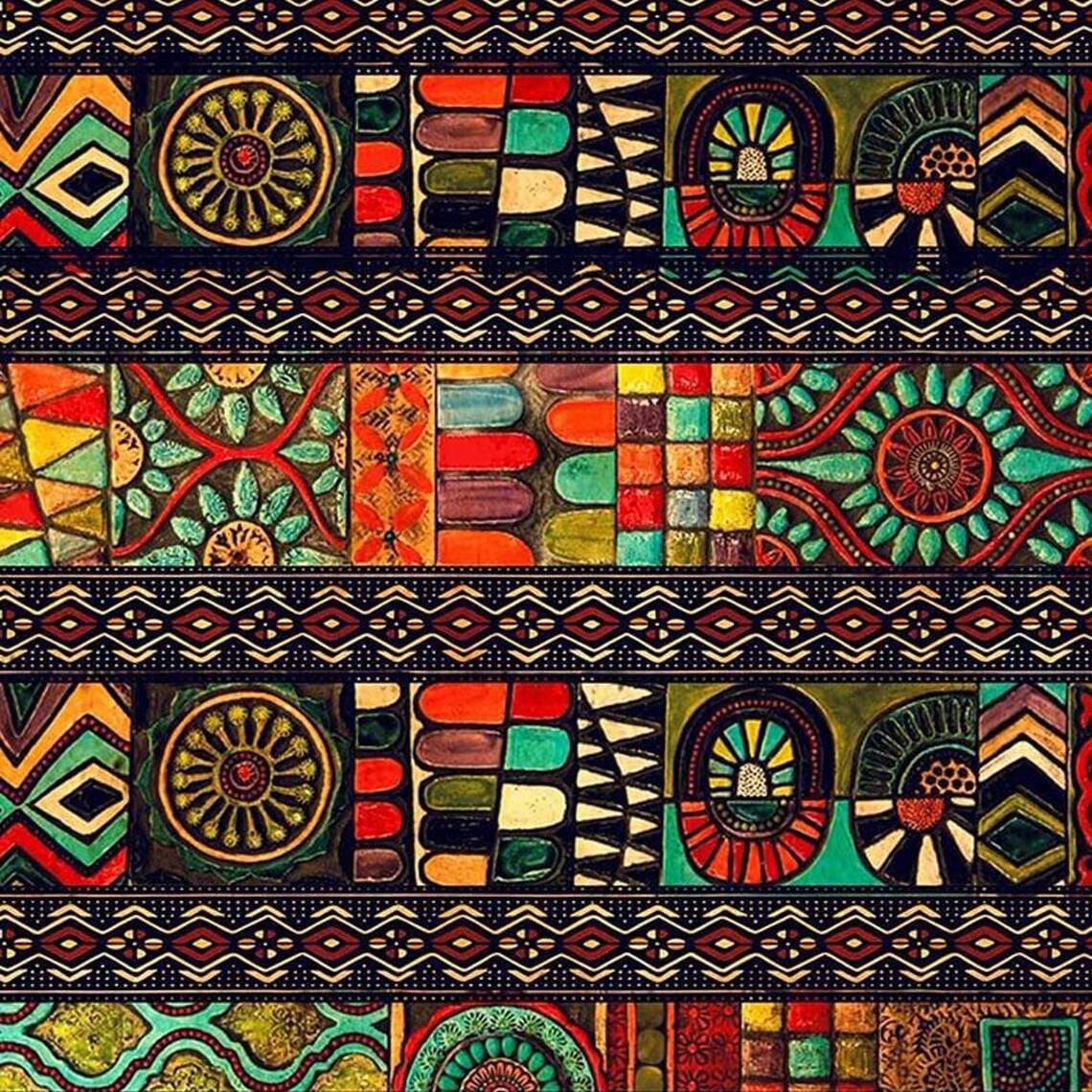 Red Orange Teal Traditional Pattern Design Printed 100% Combed Cotton ...