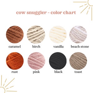 Pode incluir: Carta de cores para fio de abra&ccedil;o de vaca em dez cores: caramelo, b&eacute;tula, baunilha, pedra de praia, ferrugem, rosa, preto, torrada, carv&atilde;o e creme.