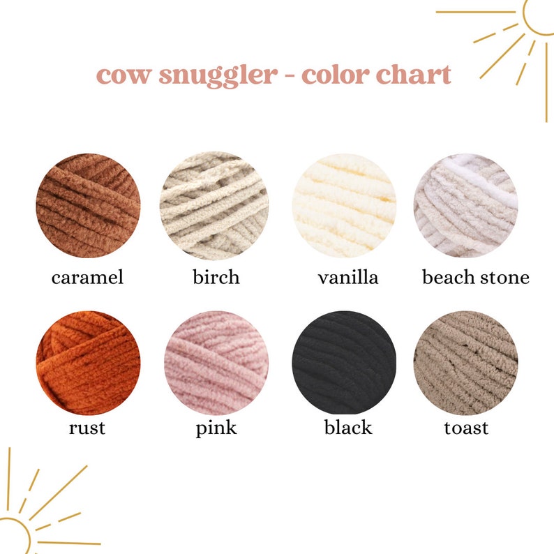 Pode incluir: Carta de cores para fio de abra&ccedil;o de vaca em dez cores: caramelo, b&eacute;tula, baunilha, pedra de praia, ferrugem, rosa, preto, torrada, carv&atilde;o e creme.