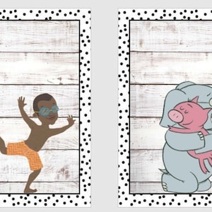 Poster für Kinderbuch Charaktere - Märchenbuch Charaktere mit Shiplap Hintergrund und gepunktetem Rahmen - 100+ Optionen!