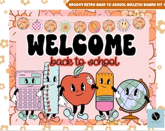 Kit bacheca e porta Groovy Retro Back to School - Decorazione a tema vintage