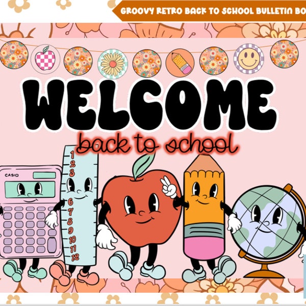 Groovy Retro Back to School Bulletin Board and Door Kit- Vintage Theme Decor