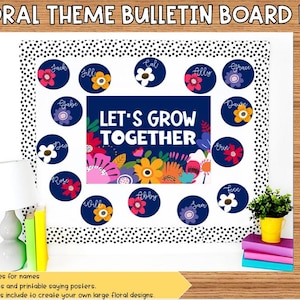 Plant Theme Bulletin Board Kit- Let&#39;s Grow Together Floral Theme Bulletin Board- Minds Blossom