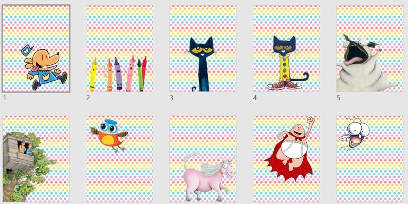 Children’s Book Character Posters- Bright Colorful Polka Dot Background ...