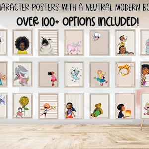 Diverses affiches de personnages de livres d'histoires modernes bohèmes neutres pour enfants - personnages de livres d'histoires pour la classe avec un arrière-plan neutre