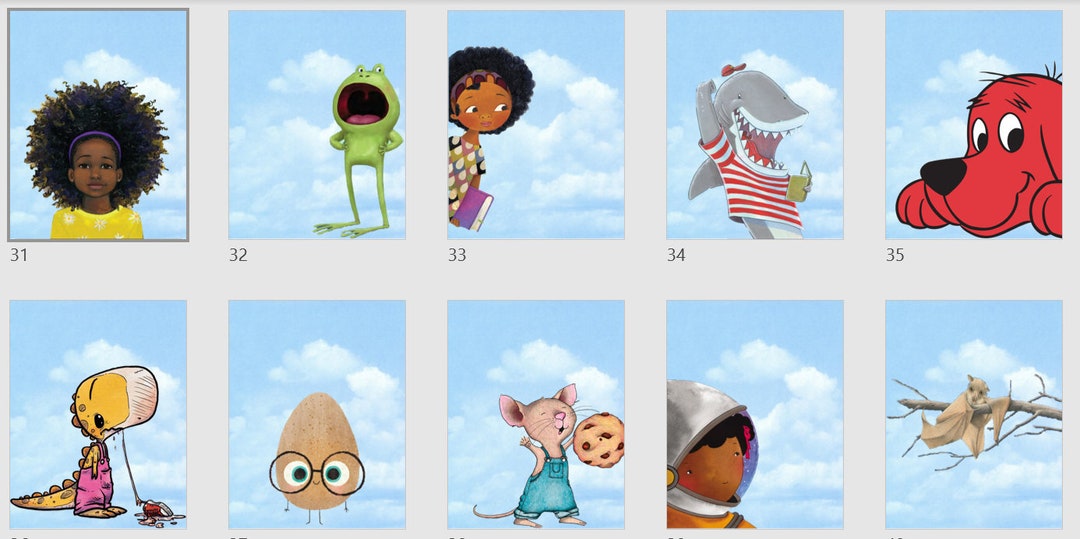 Childrens Book Character Posters Featuring a Sky Theme Background 100