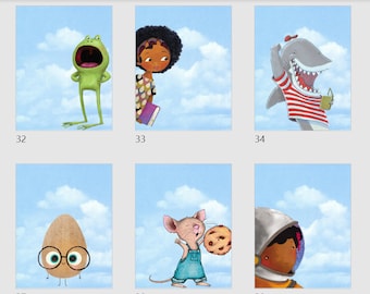 Kinderboekposters met karakterposters met een luchtthema-achtergrond - 100+ diverse karakterposters inbegrepen!