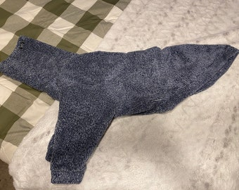 SALE - Fluffy Snuggly Greyhound Onesie, Blue Stripes