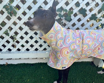 Greyhound Softshell Raincoat, Rainbows and Hearts, Size Small and Medium