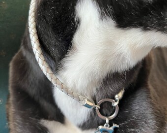 Greyhound Tag/House Collar- Silver Leather Rope: Size small and large