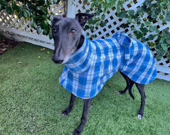 Greyhound Reversible Polar Fleece Coat, Cobalt Tartan, Size Small and Large