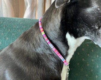 Greyhound Tag/House Collar- Pink Paradise Hippie Rope: Size Small