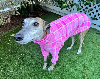 Greyhound Onesie, Pink Tartan, Size Small