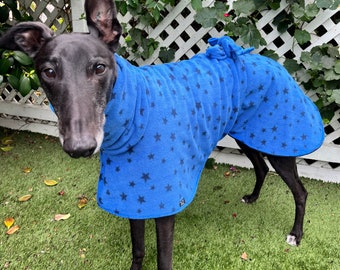 Greyhound Reversible Double Layer Fleece Coat, Blue Stars, Size Medium and Large