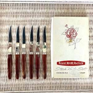 Mid-Century Regent Sheffield Steak Knives Set 6 Vintage Wood Handle - Ruby  Lane