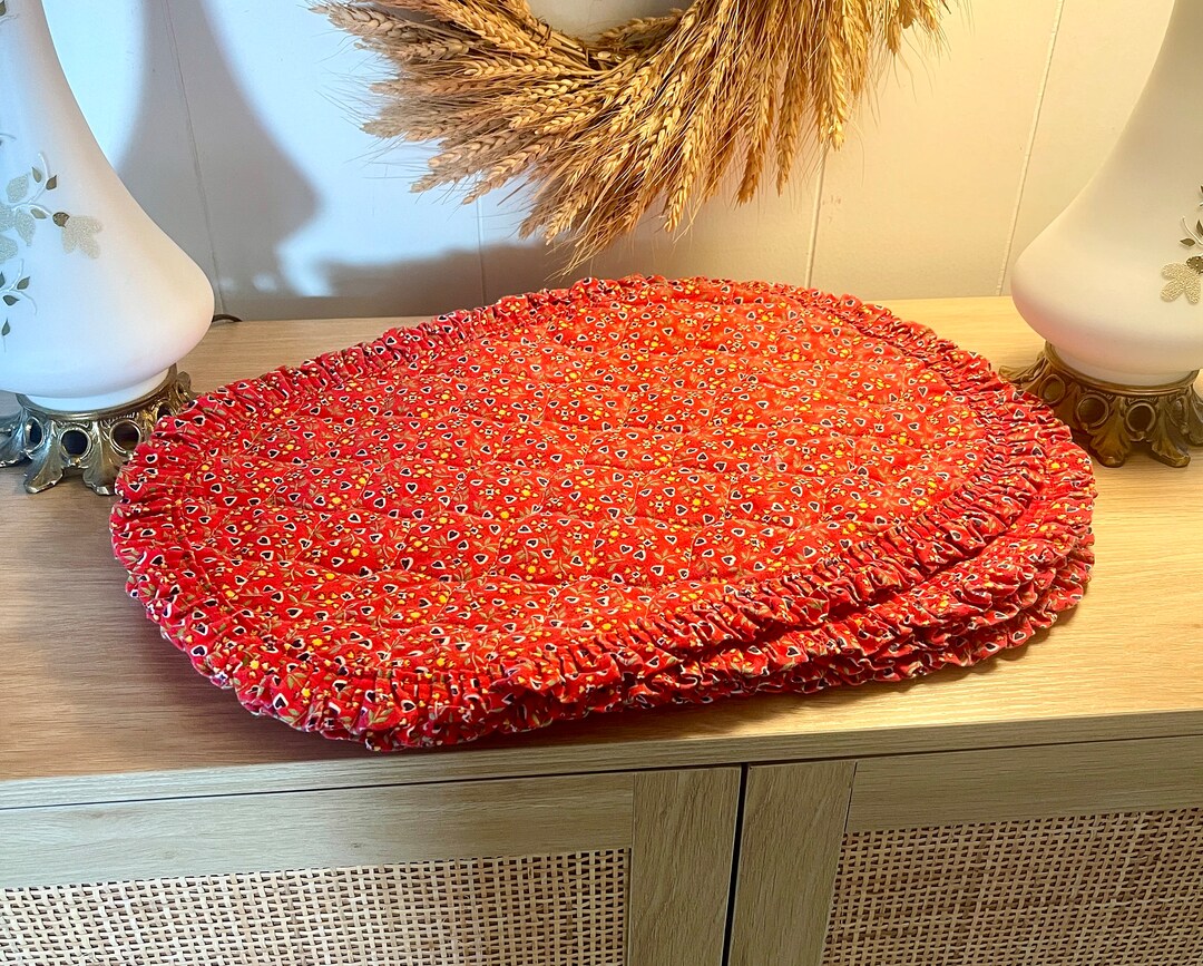 Vintage 70s Set of 4 Quilted Red Placemats W/ Blue Hearts & Etsy