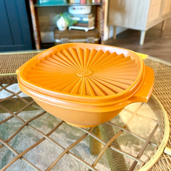 Vintage 1970s Harvest Orange Tupperware Servalier Bowl w/ Lid #838 & #839 Retro Kitchen Storage Kitschy MCM