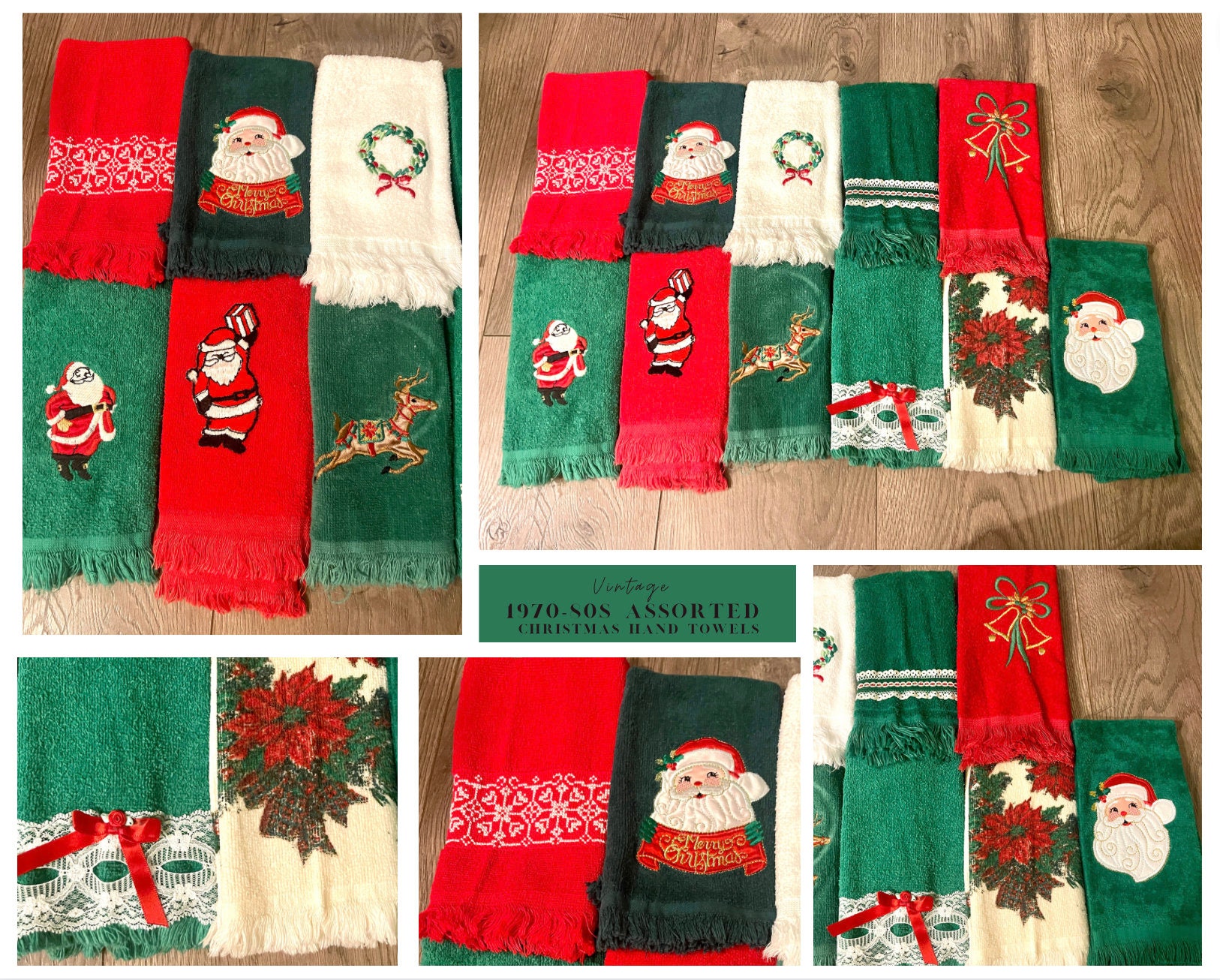 Vintage Hiltex Hand Kitchen Towel Christmas Terry Cloth Cotton Cat Band  Tree 