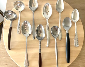 Vintage Assorted Serving Spoons Ladles slotted Mid Century Retro Flatware Replacements Stainless Buffet Potluck Charcuterie MCM