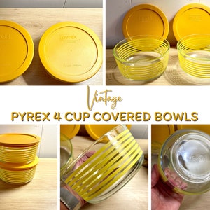 Pyrex (4) 7201 4-Cup Glass Bowls & (4) 7201-PC Puddle Gray Lids