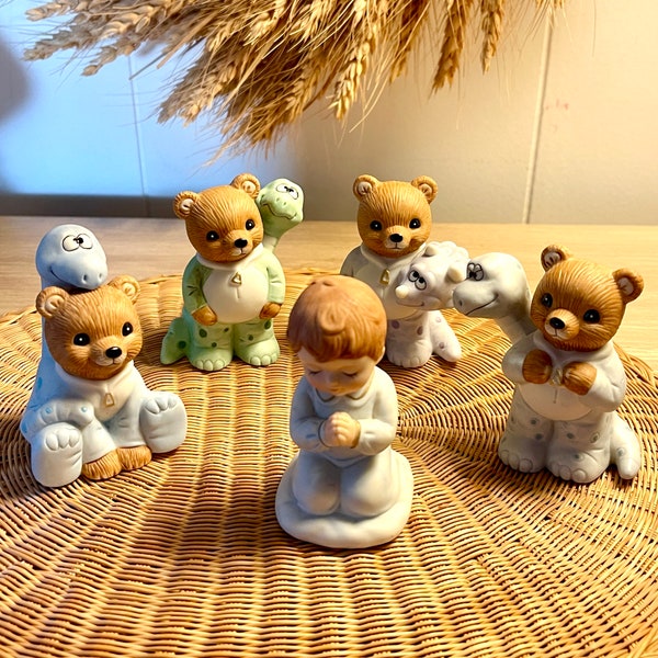 Vintage 90s Homeco & Lefton Teddy Bear / Dinosaur / Praying Boy Figurines SOLD INDIVIDUALLY Childs Room Decor Baby Gift